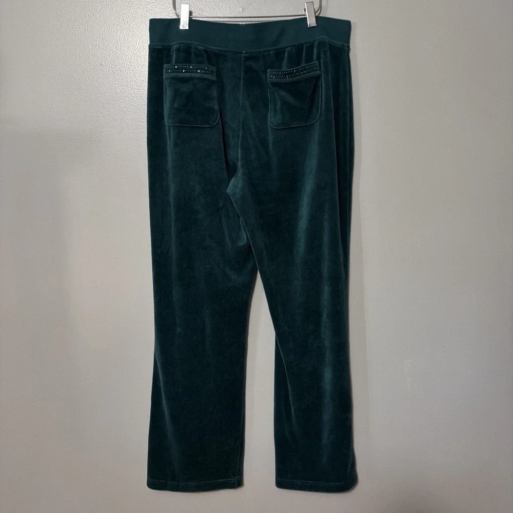 SB Active Women Emerald Green Velour Tracksuit Jewel Stud Trim XL Hoodie Pants